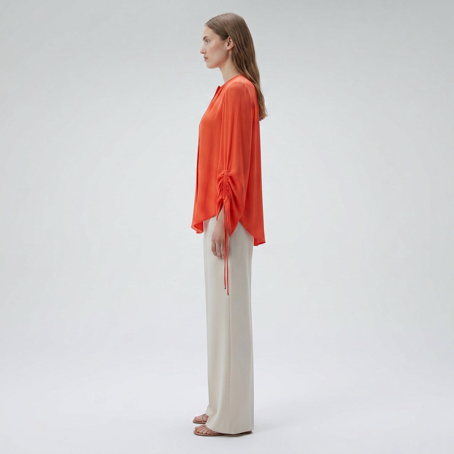 Ruched Sleeve Pleated Blouse