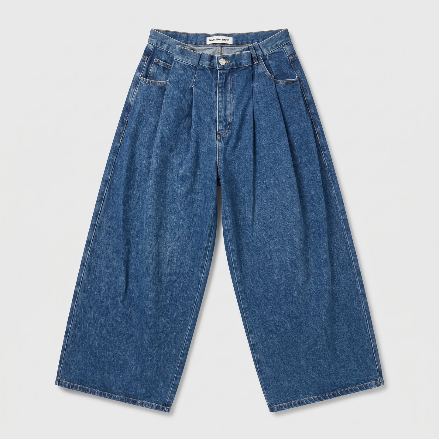 Pleated Wide Leg Denim Jeans