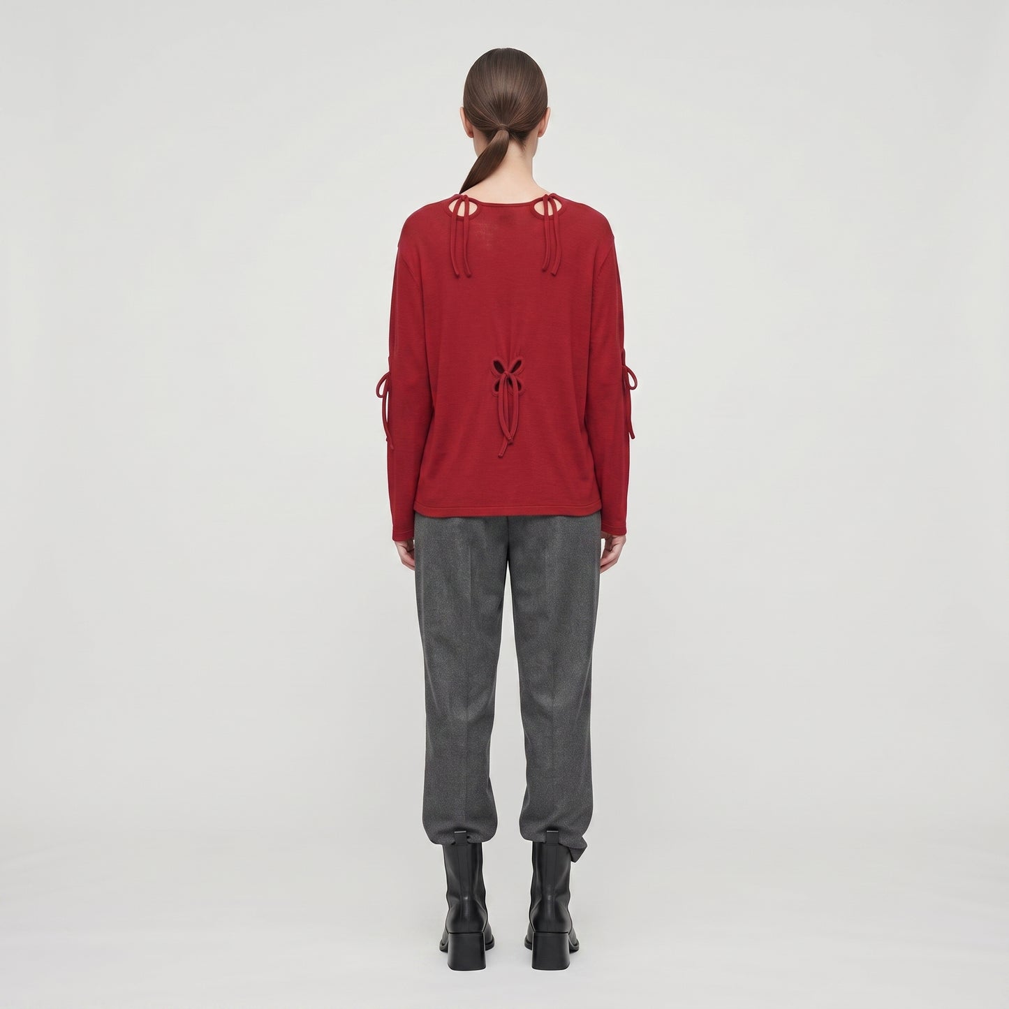 Red Bow Detail Long-Sleeve Top