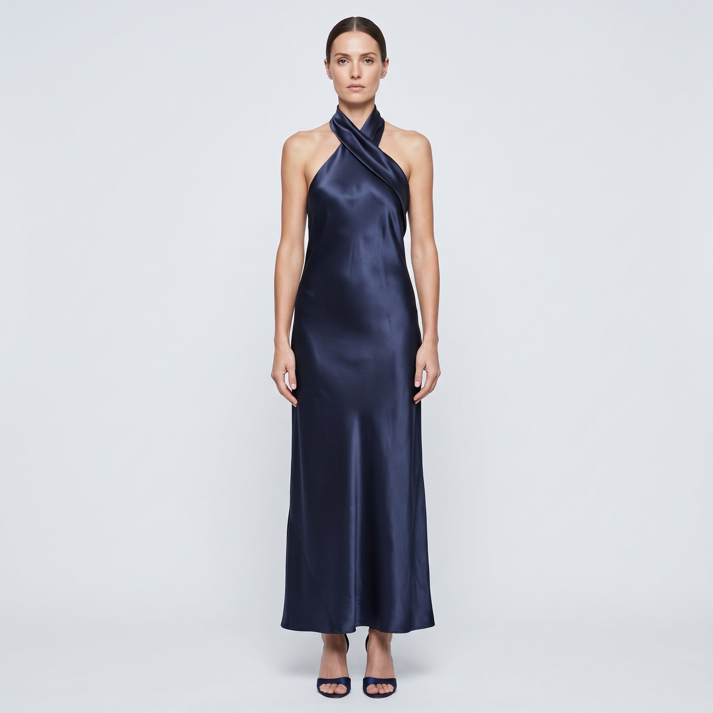 Satin Halter Neck Midi Dress