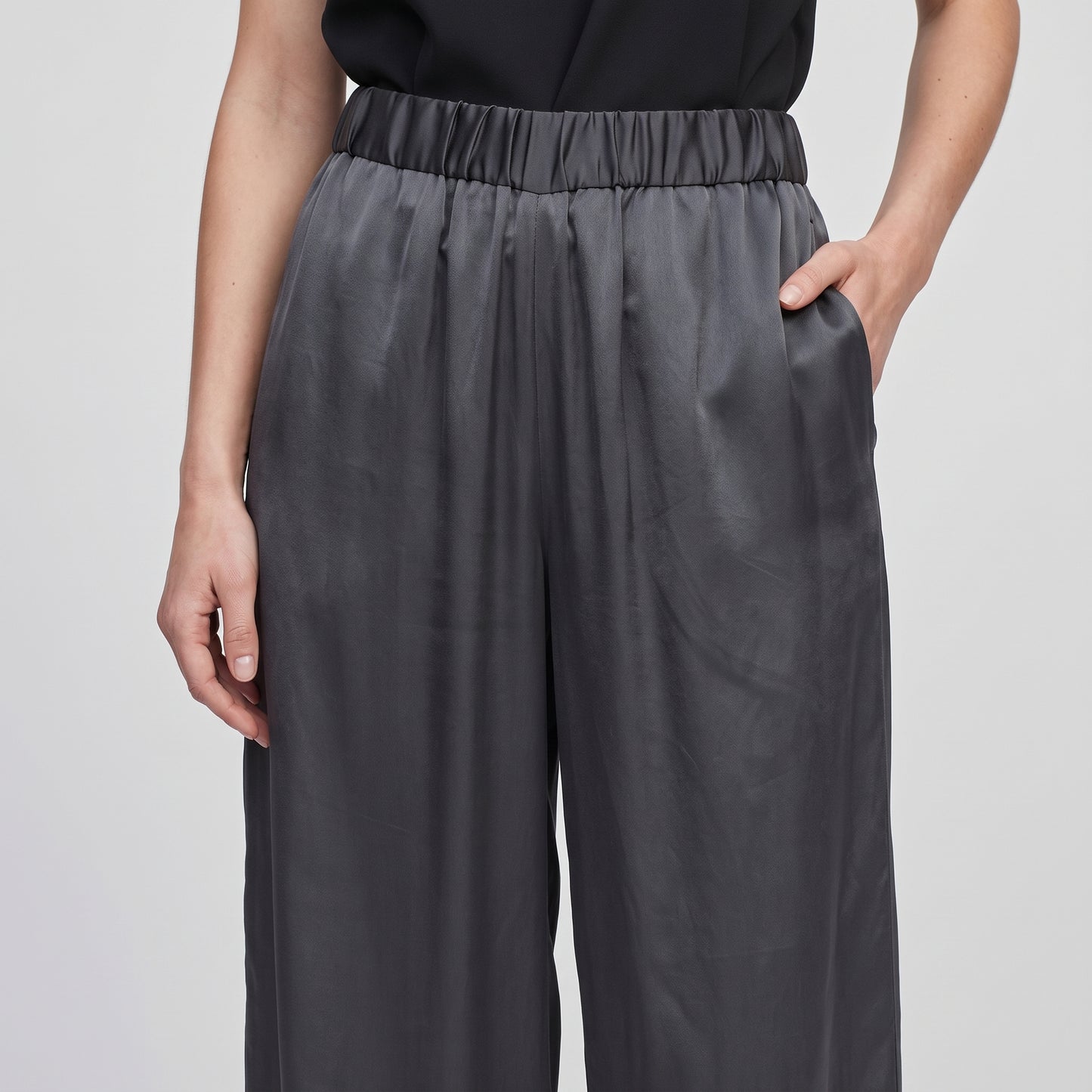 Satin High-Rise Wide-Leg Trousers