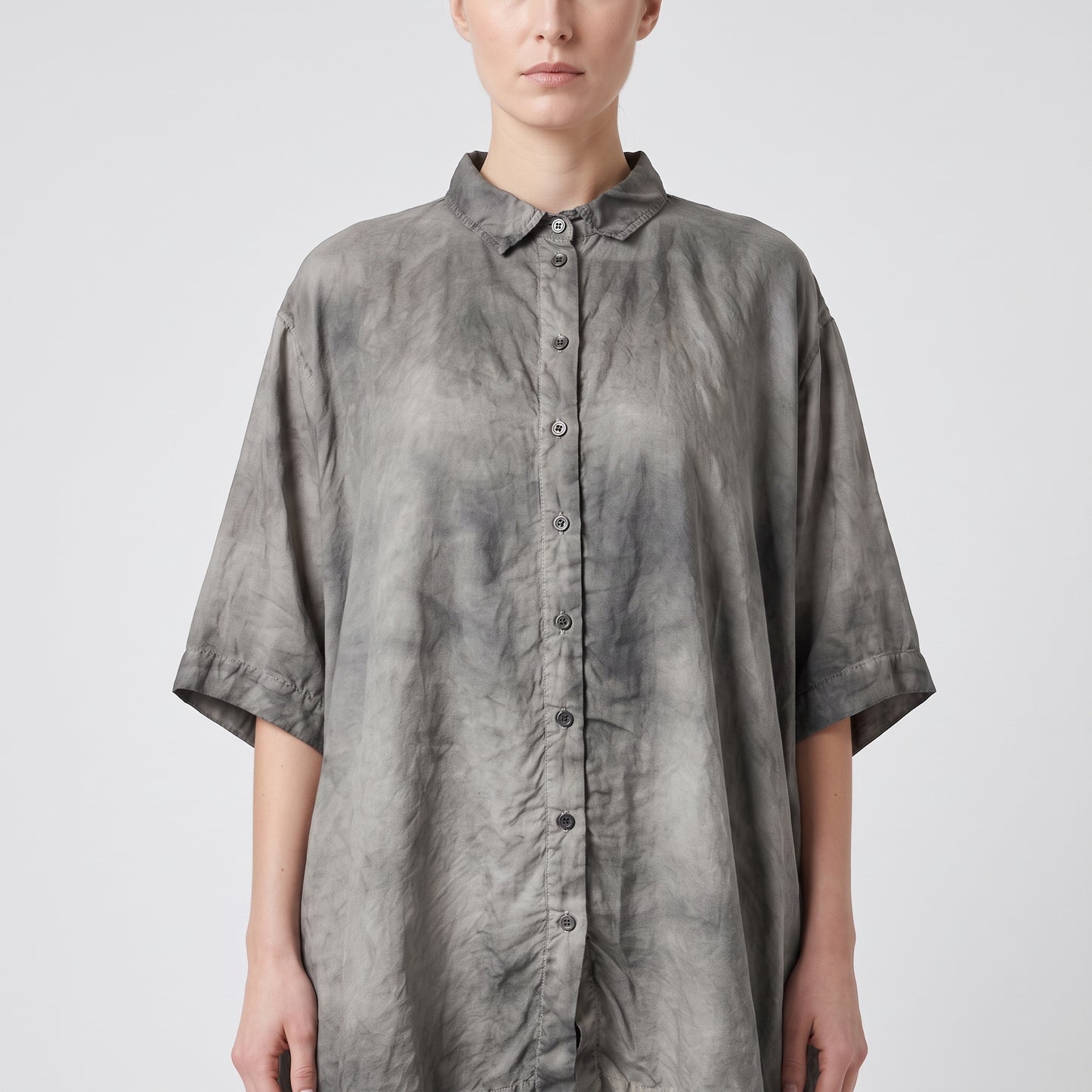 Distressed Washed Short-Sleeve Shirt