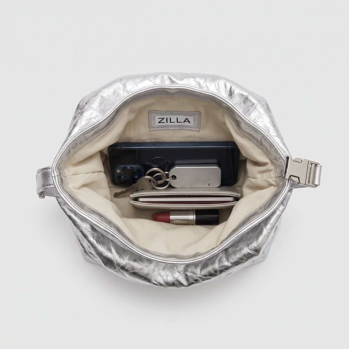 Metallic Silver Buckle Handbag