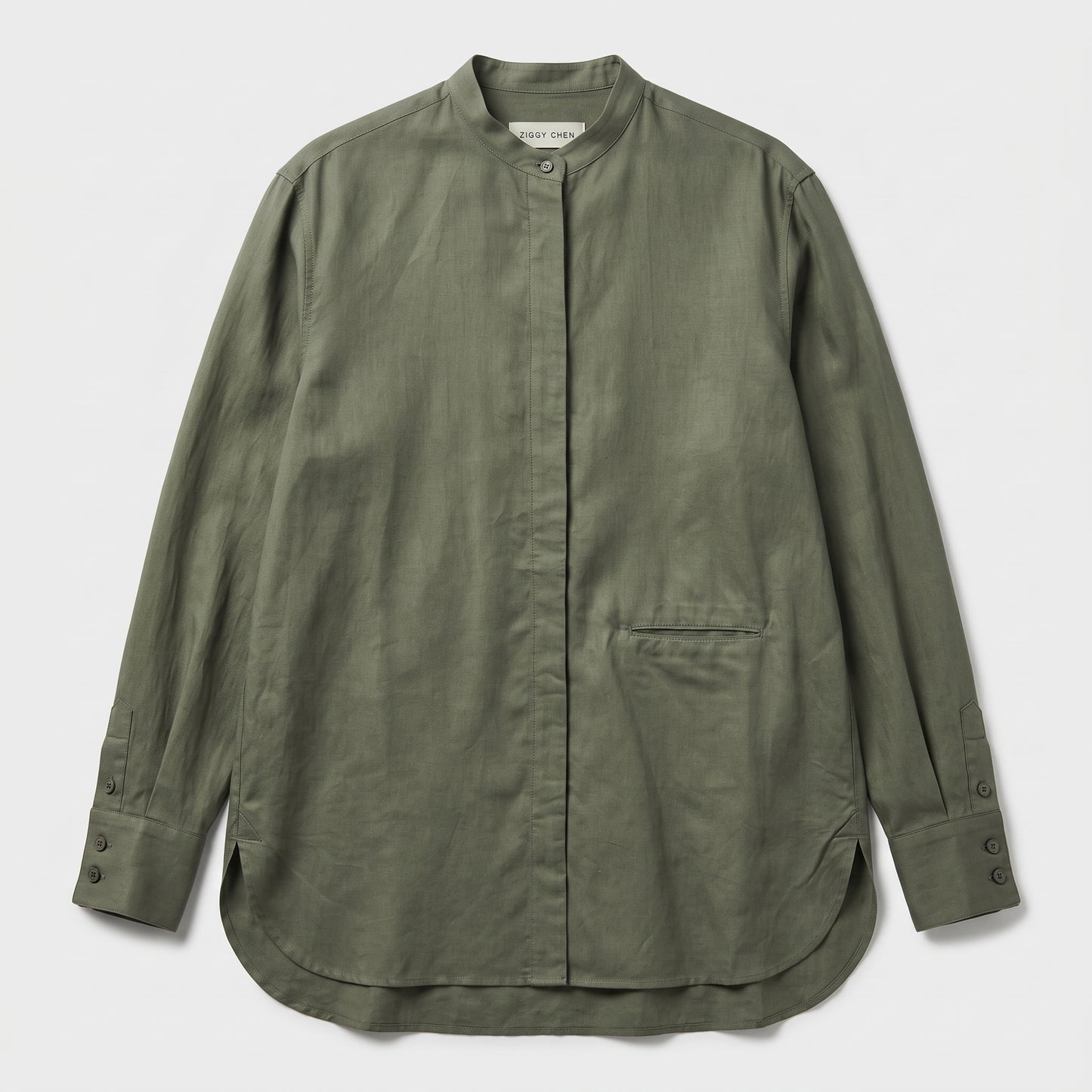 Olive Green Mandarin Collar Shirt