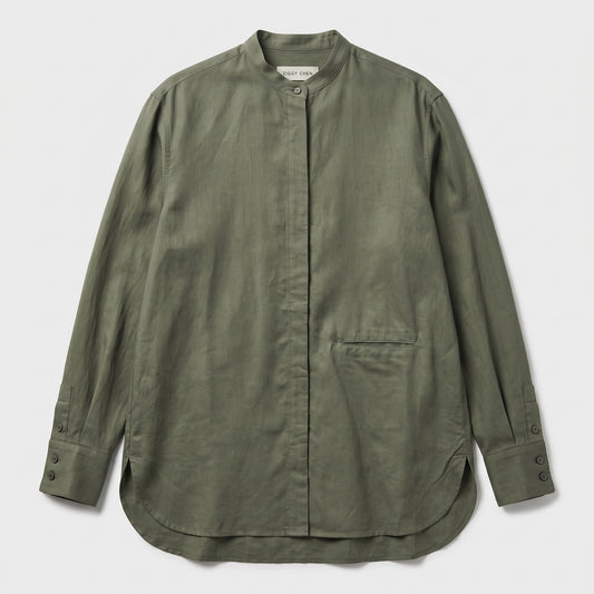 Olive Green Mandarin Collar Shirt