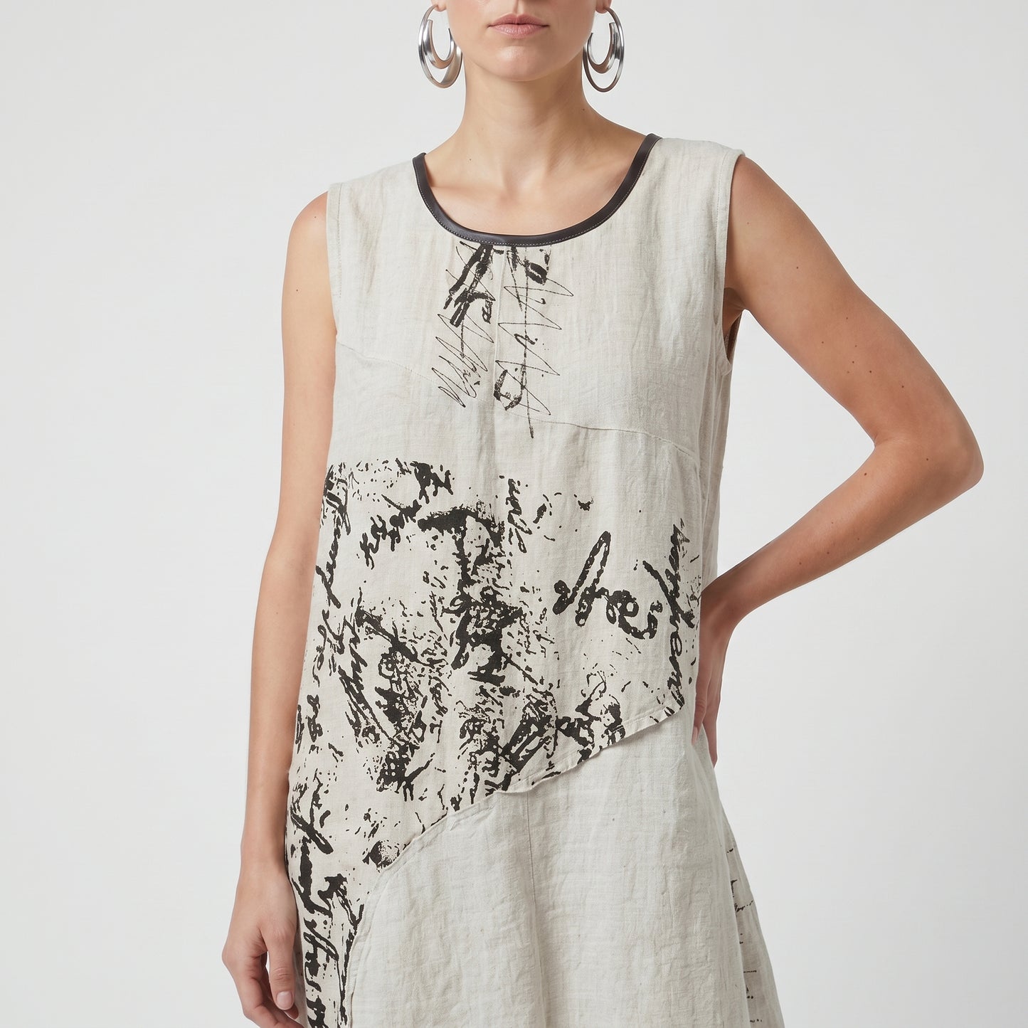 Abstract Print Linen Shift Dress