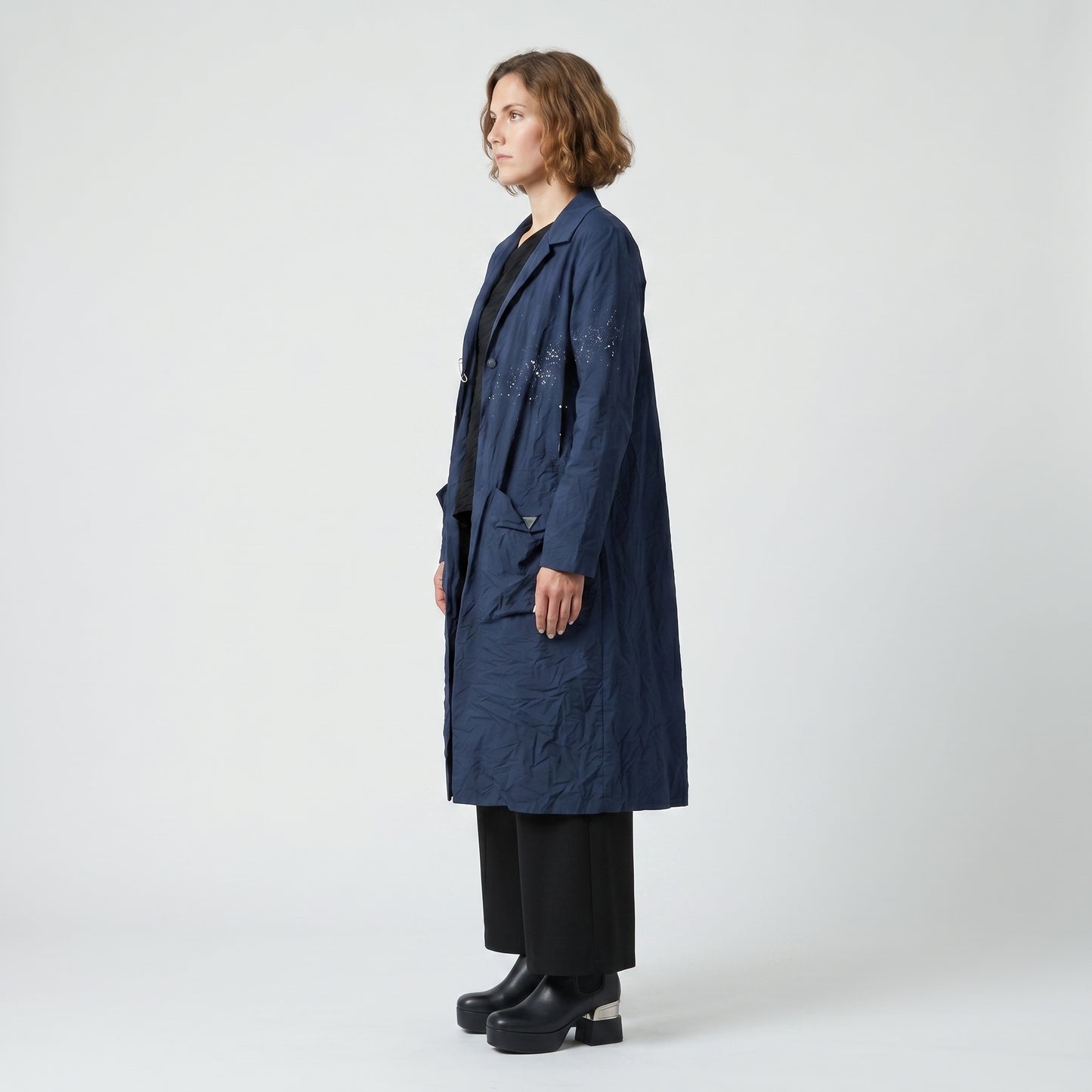 Splattered Crinkle Long Coat