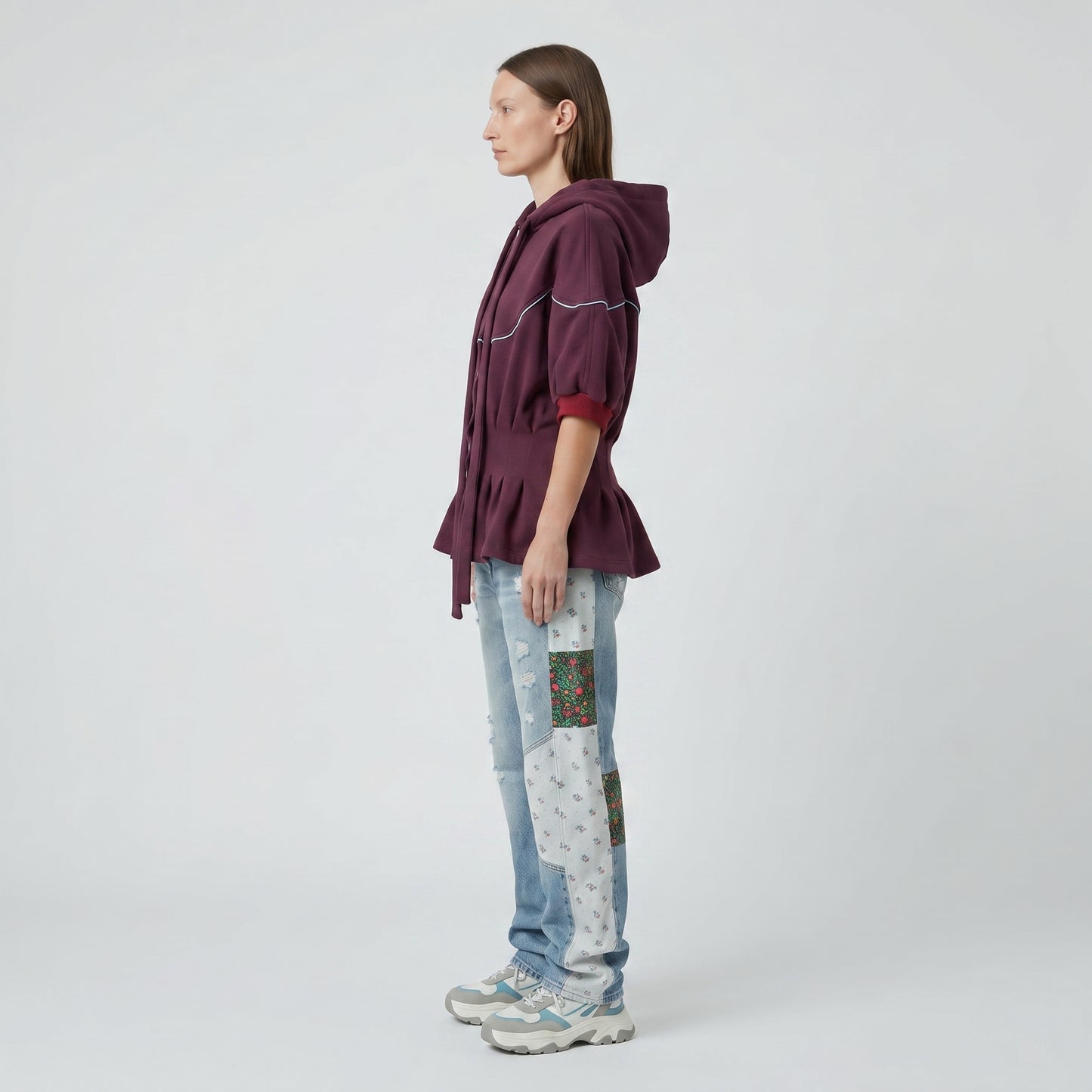 Hooded Snap-Front Peplum Top