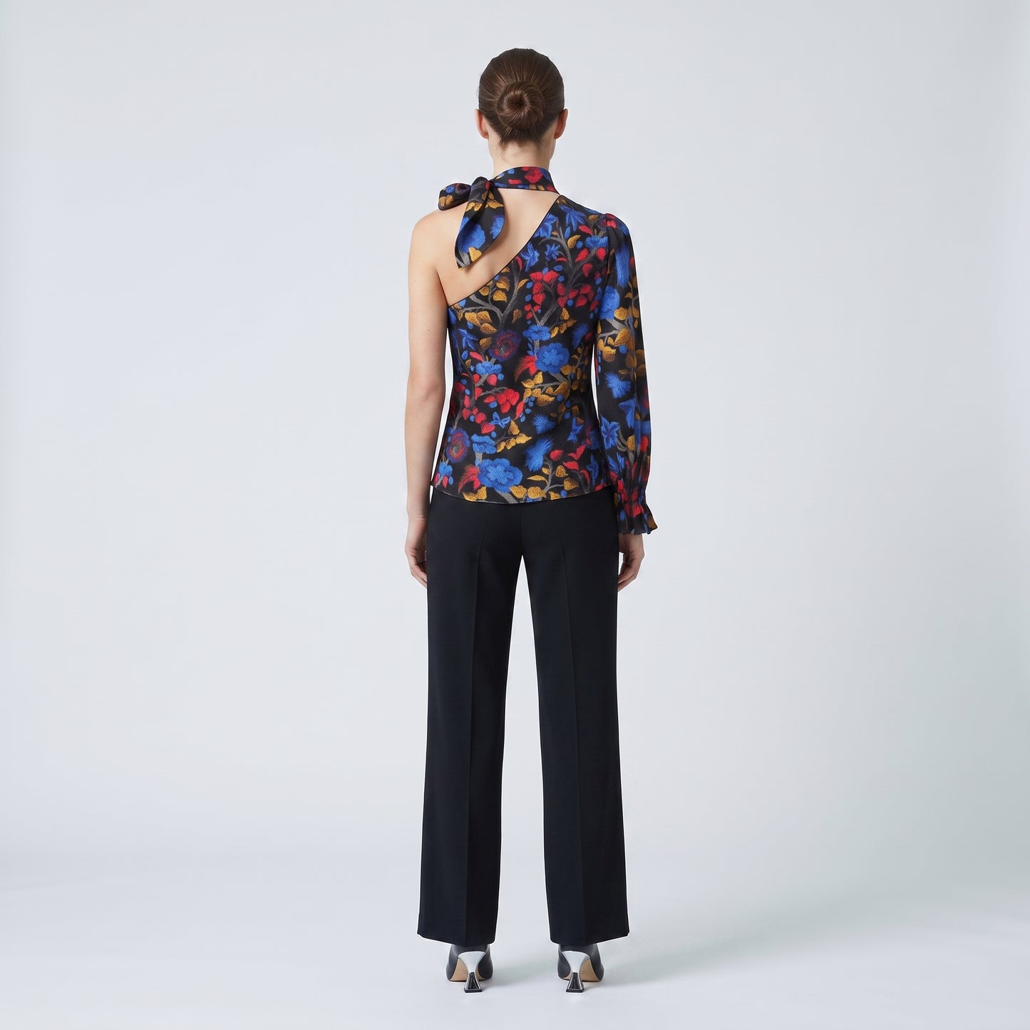 Floral Asymmetric Bow Detail Top