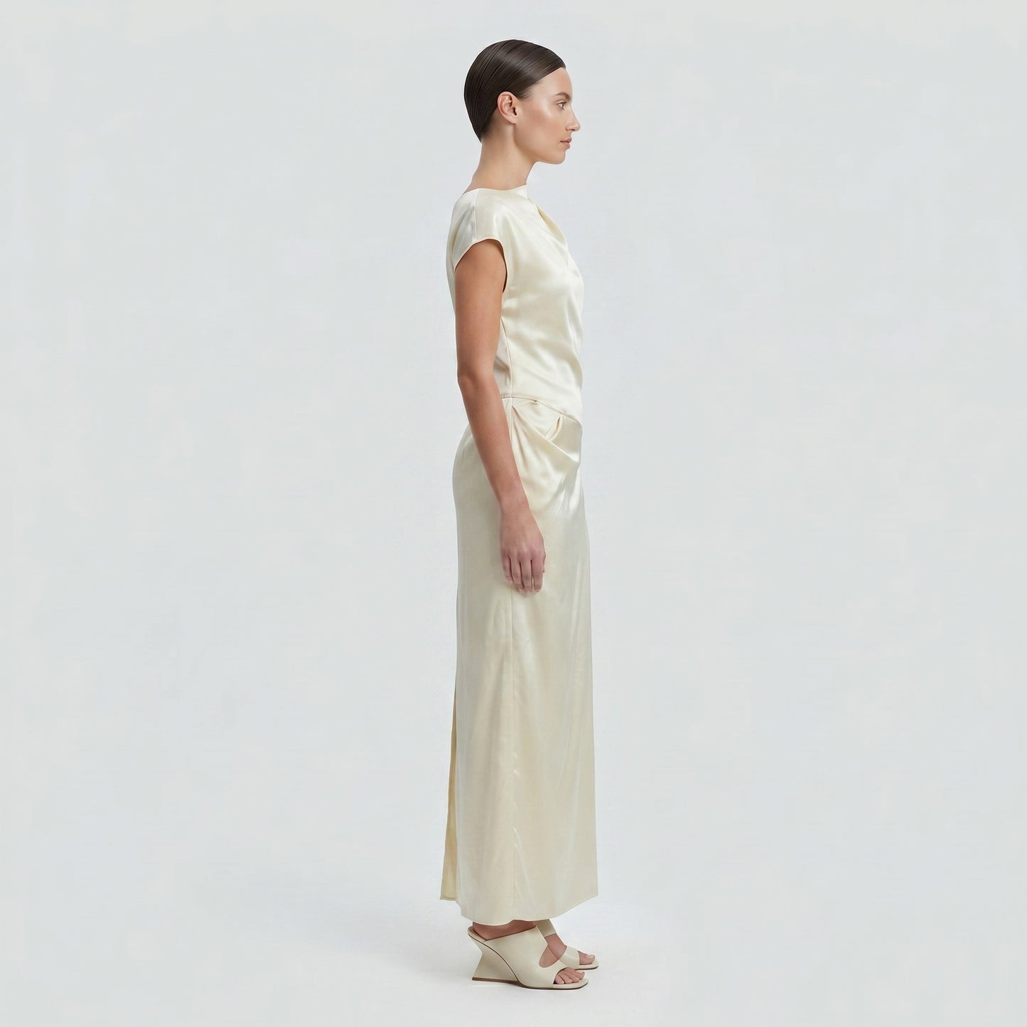 Draped Silk Cowl Midi Dress