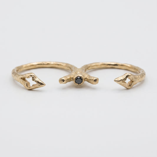 Dual Finger Hammered Gold Ring