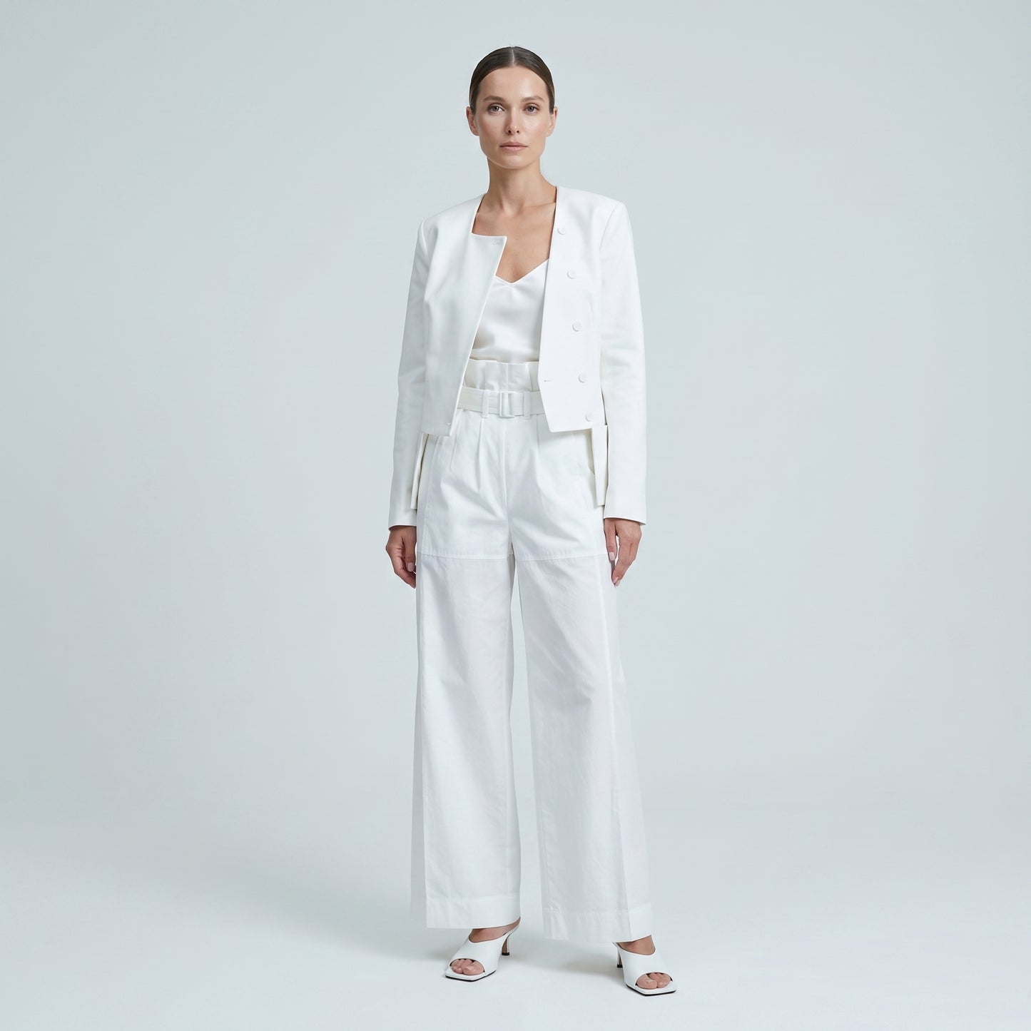 Belted High-Waisted Wide-Leg Trousers