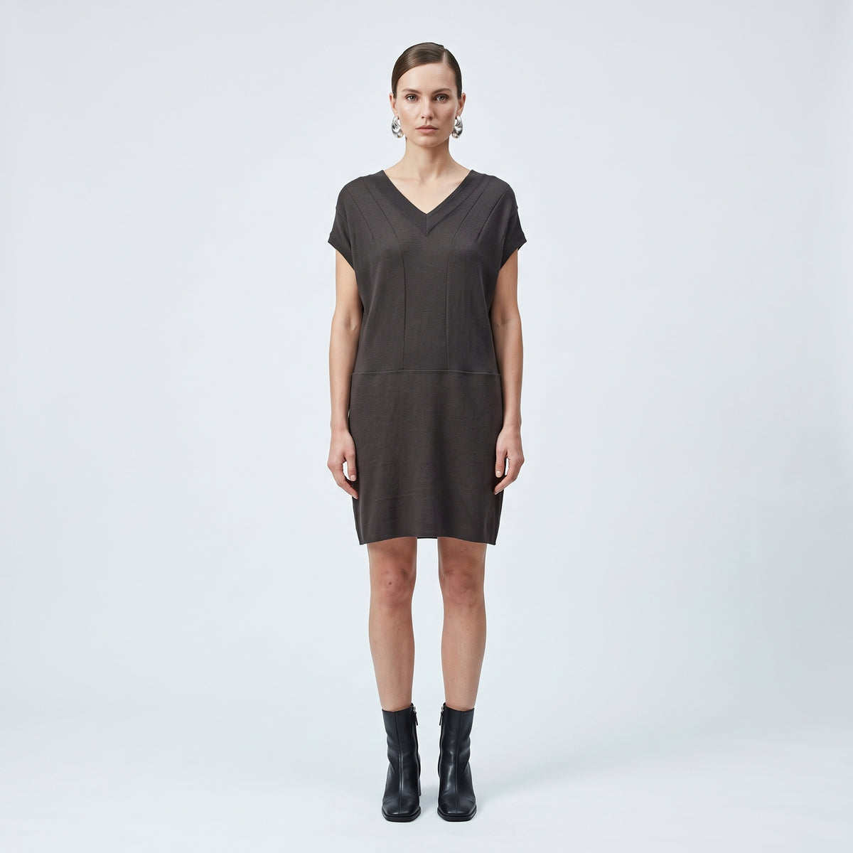 Structured V-Neck Knit Tunic