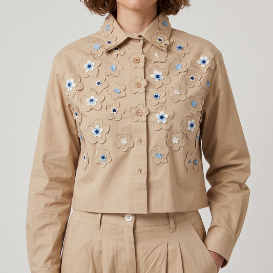 Floral Appliqué Cotton Shirt