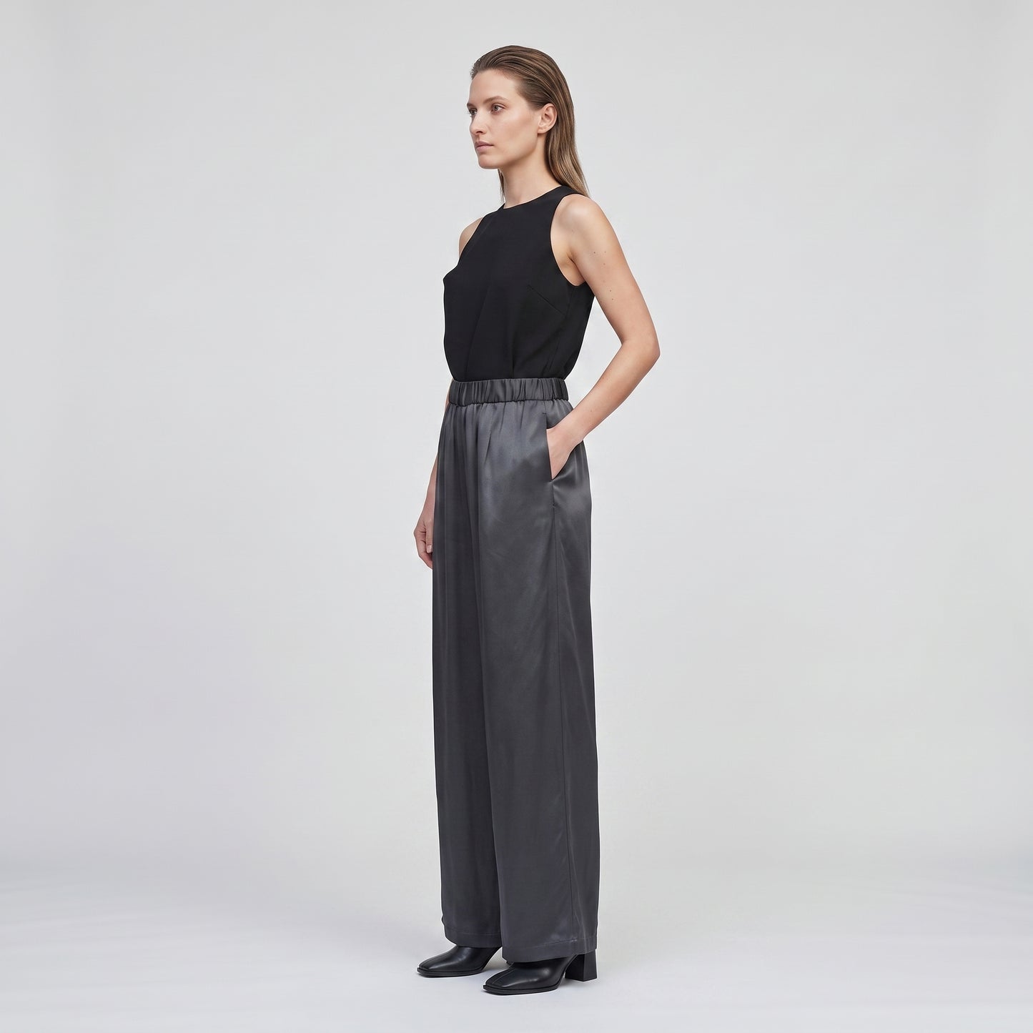 Satin High-Rise Wide-Leg Trousers