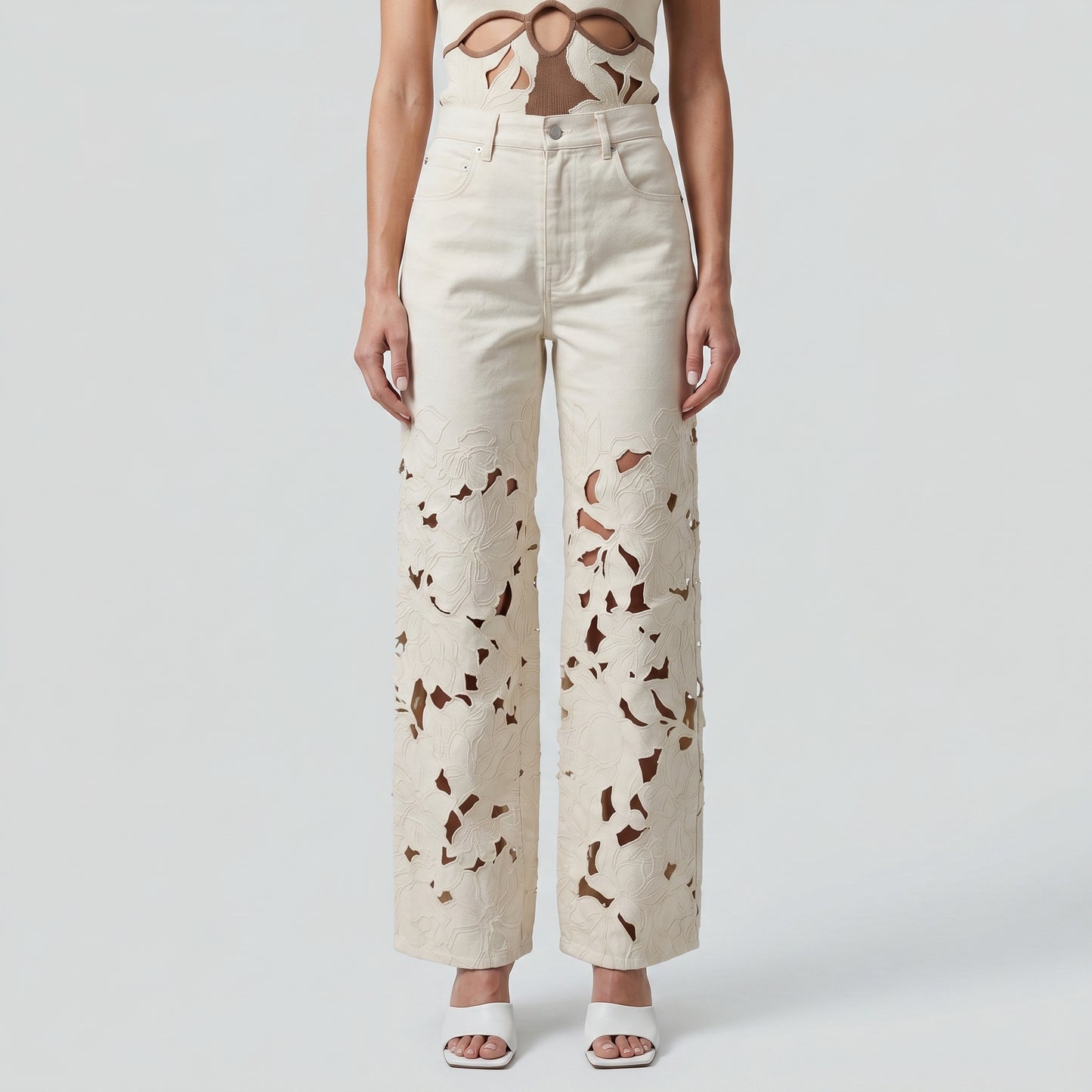 Floral Cutout Wide Leg Jeans