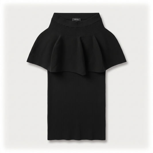Architectural Peplum Ribbed Knit Top