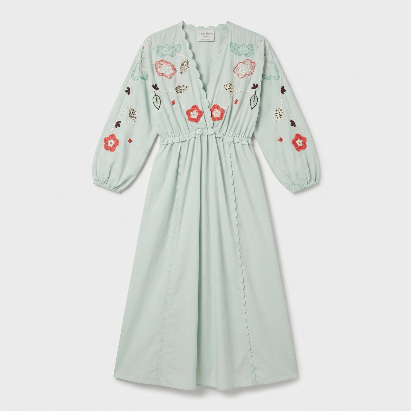 Embroidered Scalloped Midi Dress