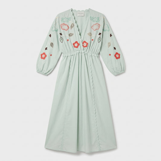 Embroidered Scalloped Midi Dress