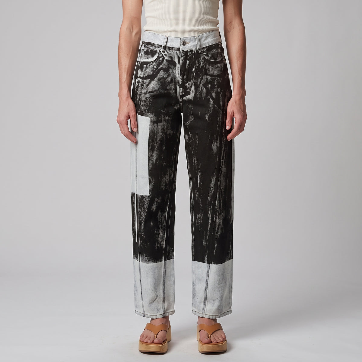 Abstract Print Wide Leg Jeans