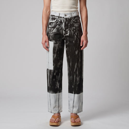 Abstract Print Wide Leg Jeans