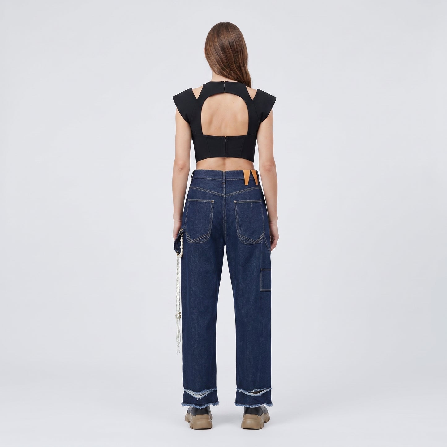 Embellished Raw Hem Denim Jeans