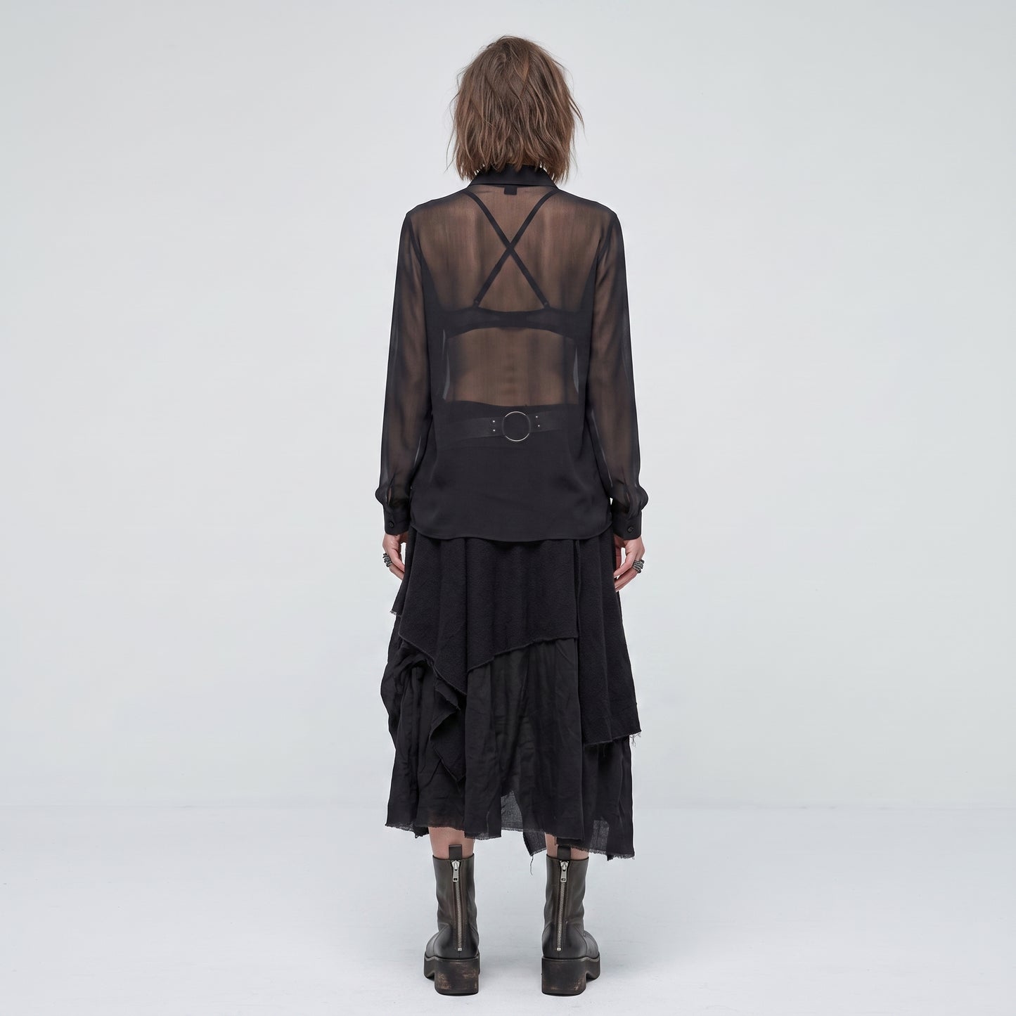 Sheer Panel Button-Down Shirt