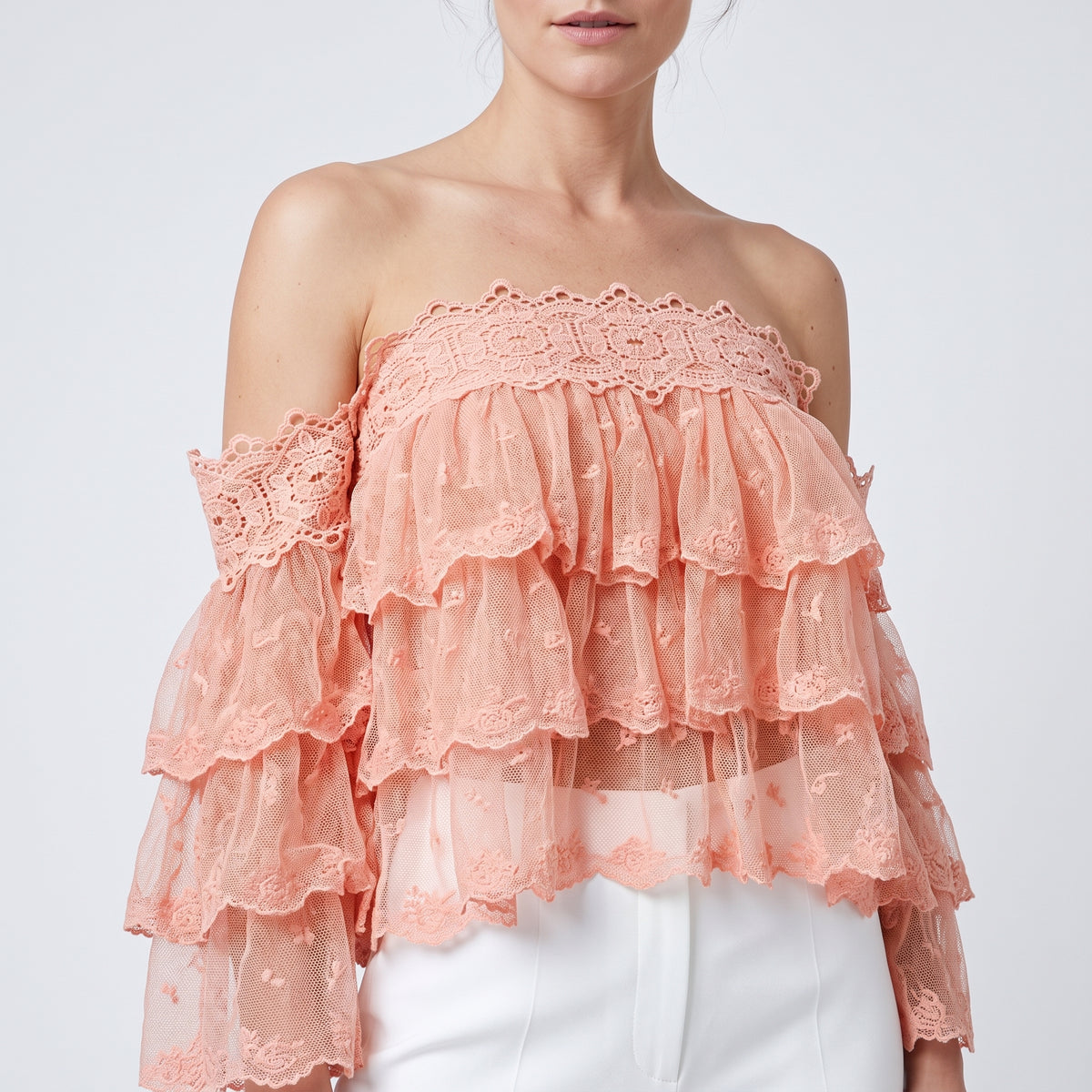 Tiered Lace Off-Shoulder Top