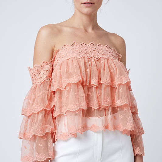 Tiered Lace Off-Shoulder Top