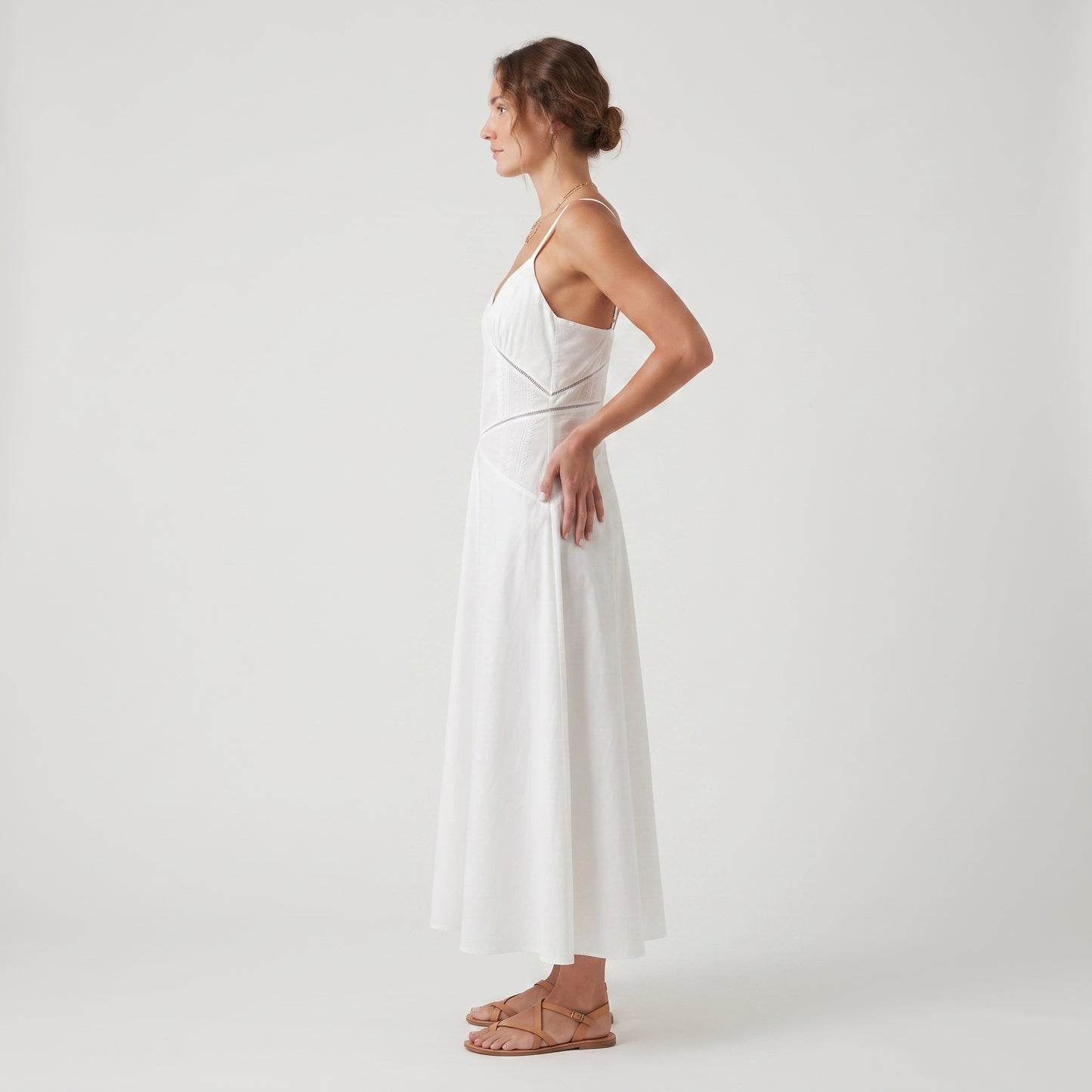 White Cotton Slip Midi Dress