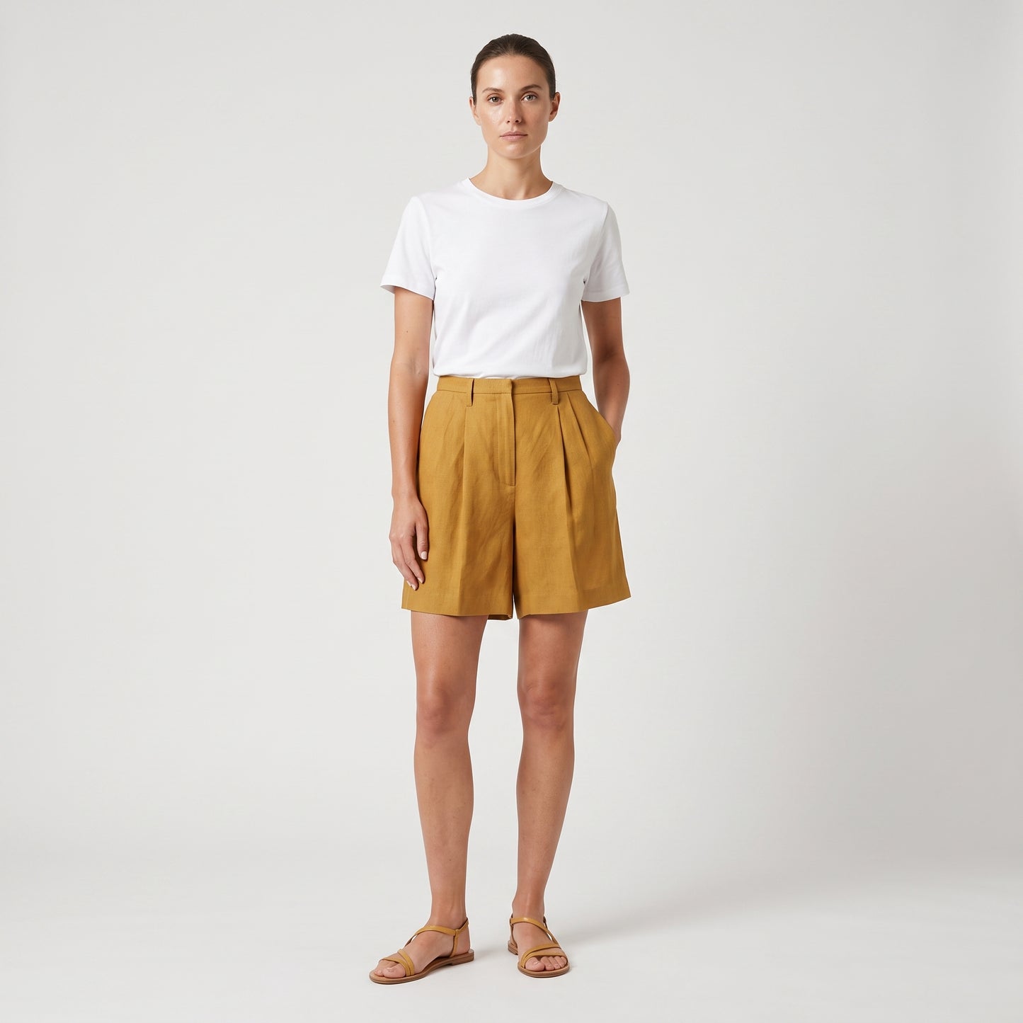 Tailored High-Waist Mustard Shorts