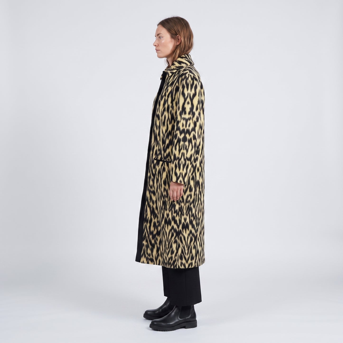 Animal Print Wool Blend Coat