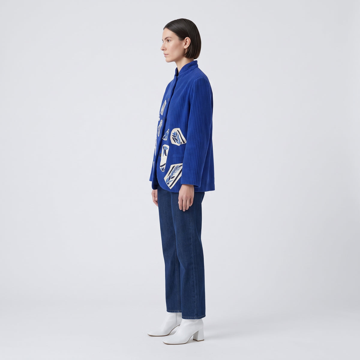 Embroidered Cobalt Corduroy Jacket