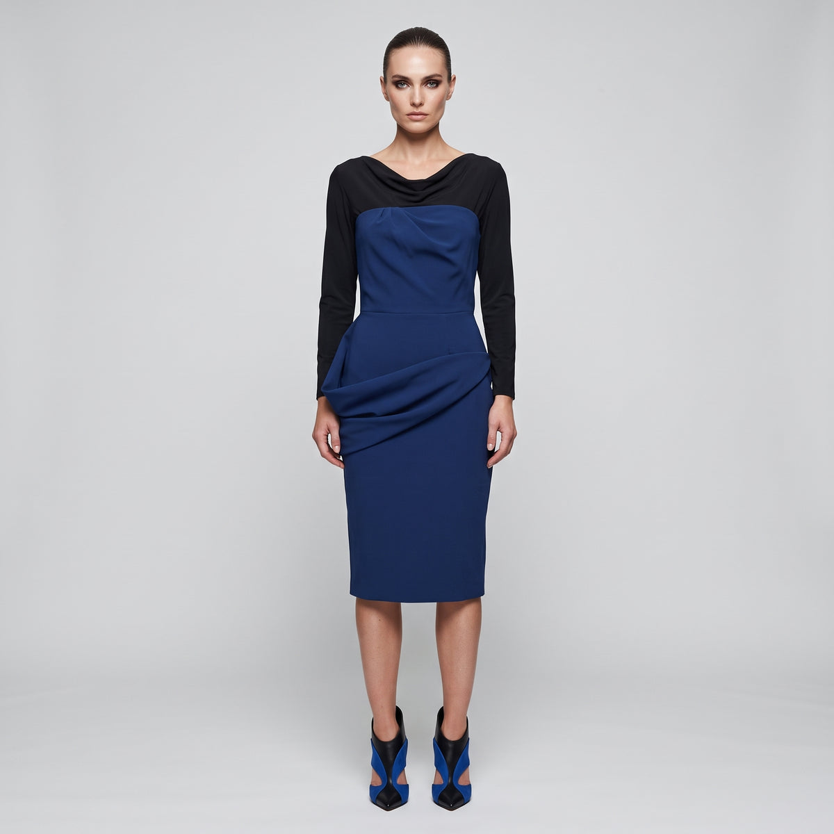 Two-Tone Draped Cocktail Dress