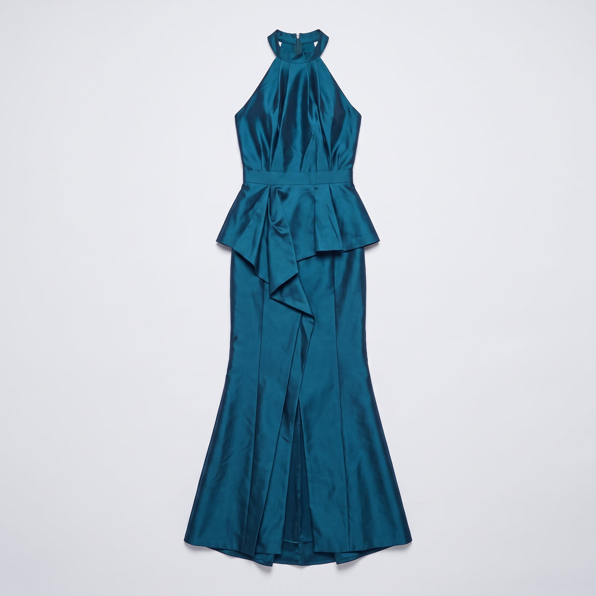 Teal Halter Peplum Evening Gown