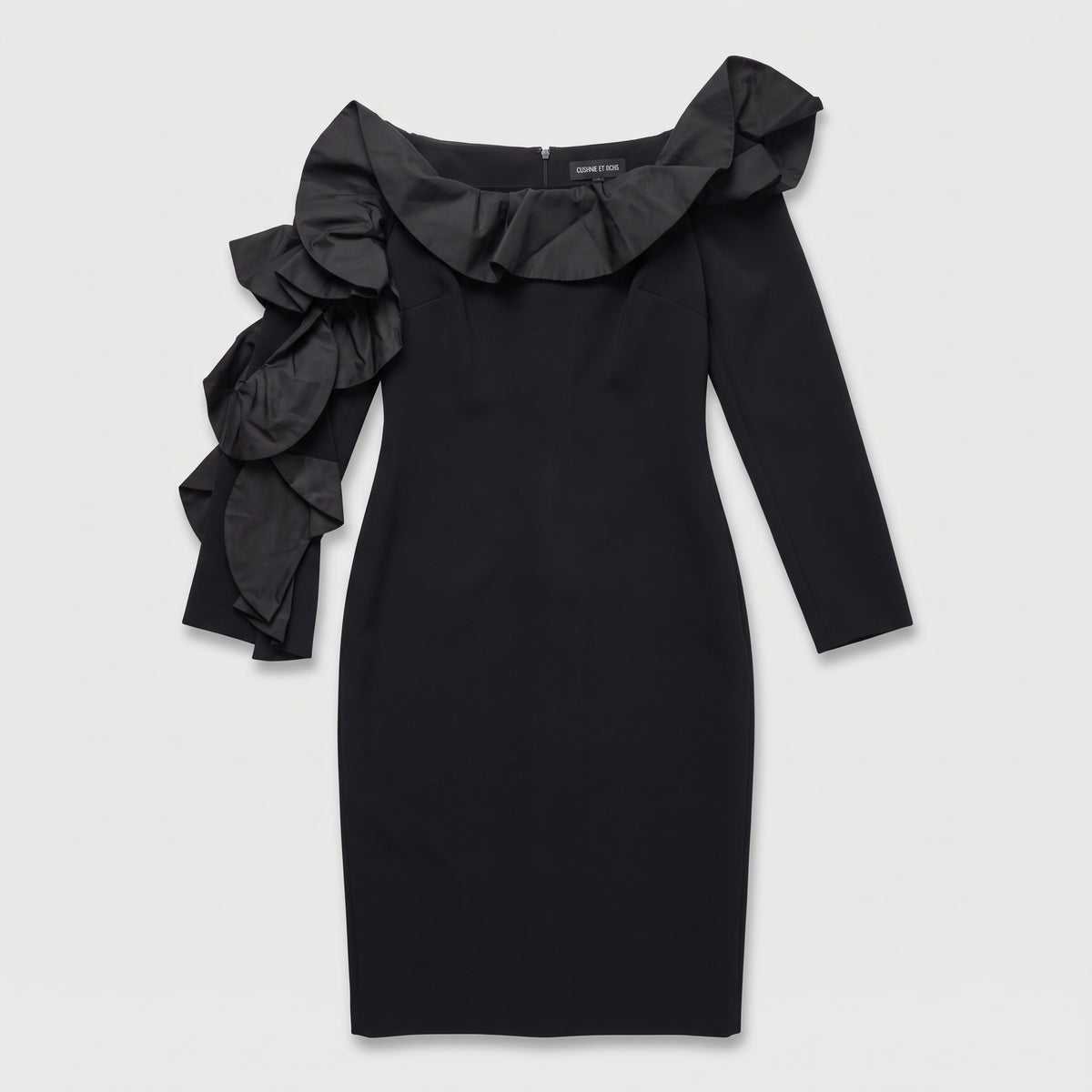 Black Ruffled One-Shoulder Dress