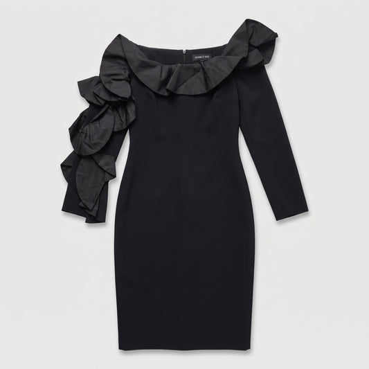 Black Ruffled One-Shoulder Dress