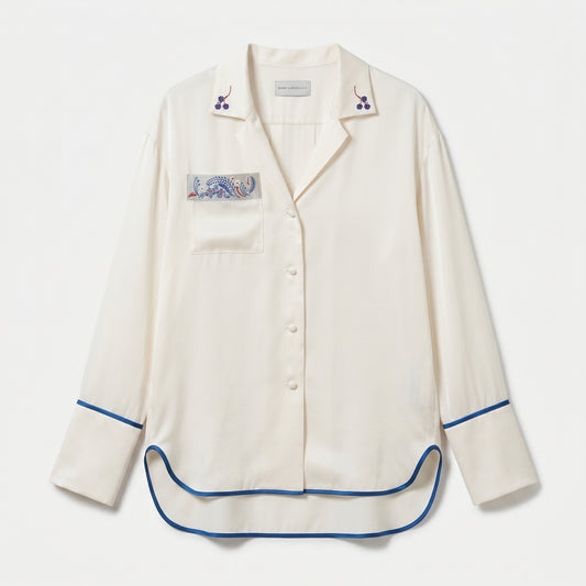 Embroidered Satin Pajama Shirt