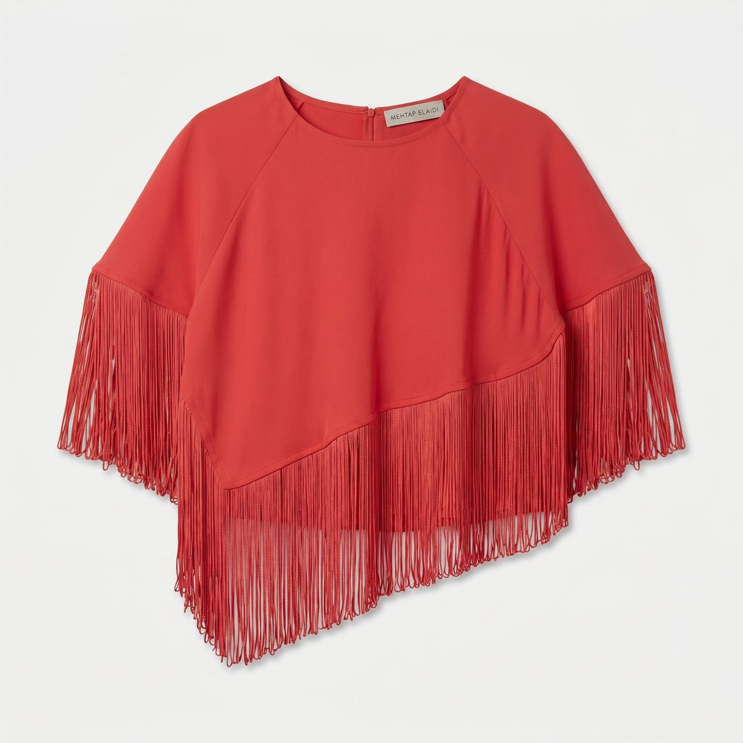 Asymmetric Fringe Coral Blouse