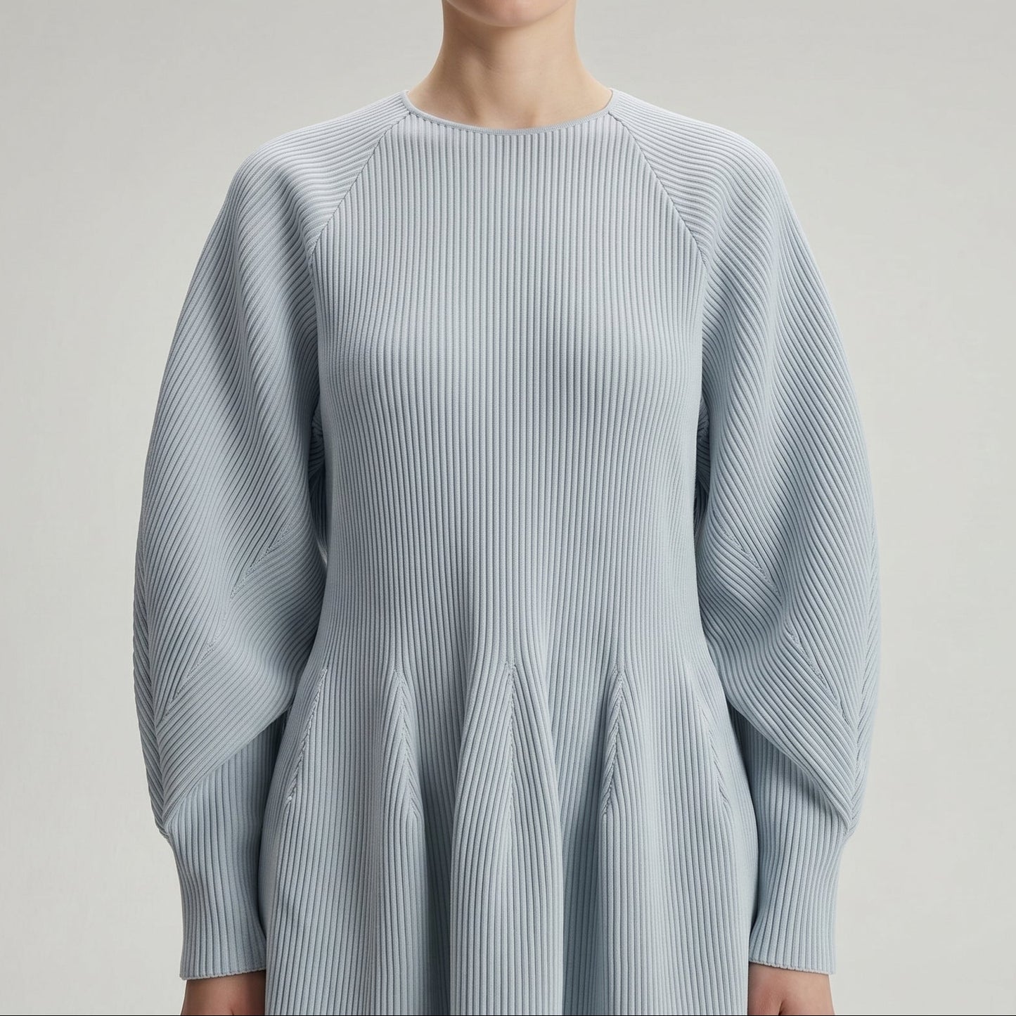 Pleated Ribbed Knit Dress