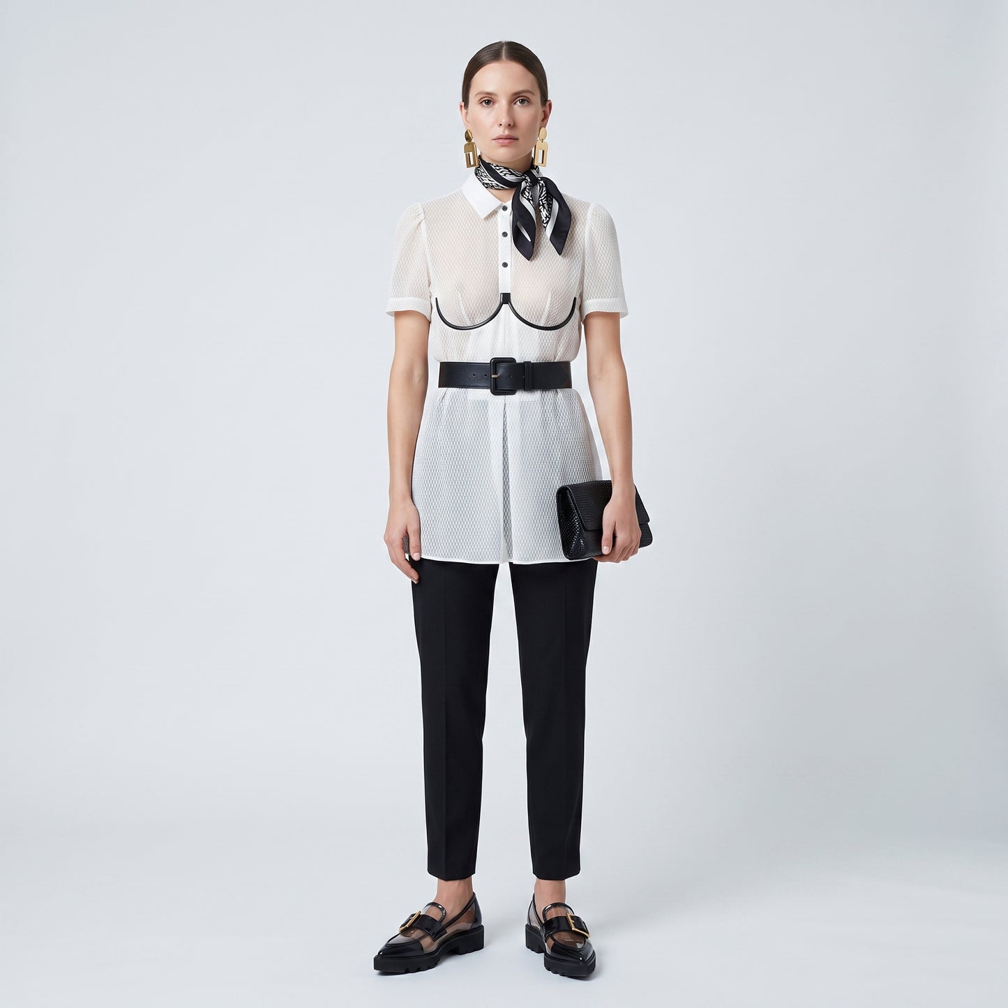 Structured Bustier Overlay Mesh Shirt