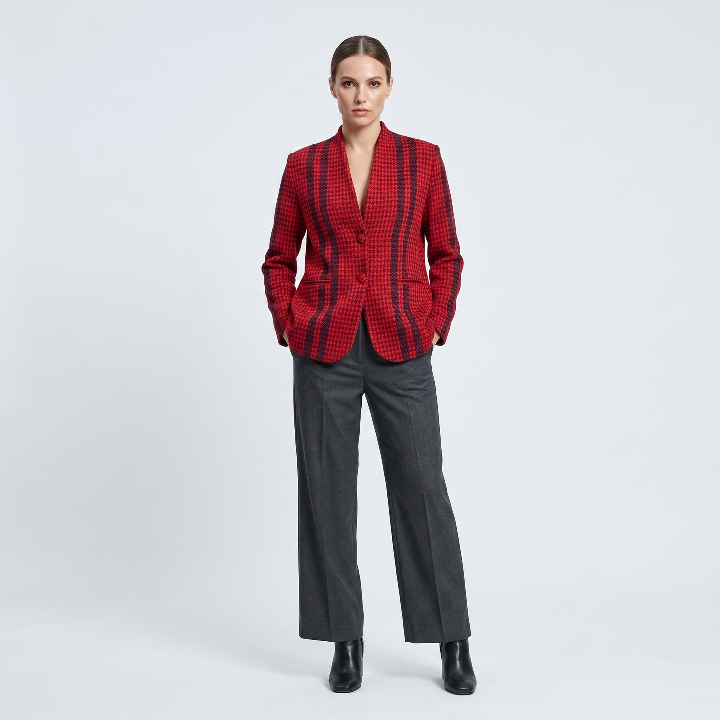 Red Houndstooth Tailored Jacket