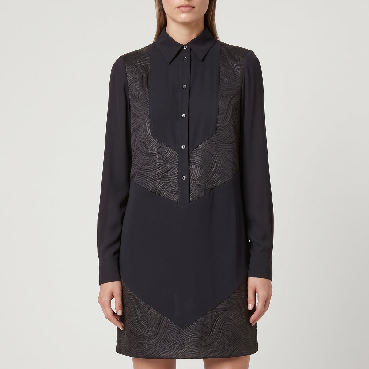 Textured Panel Button-Down Dress