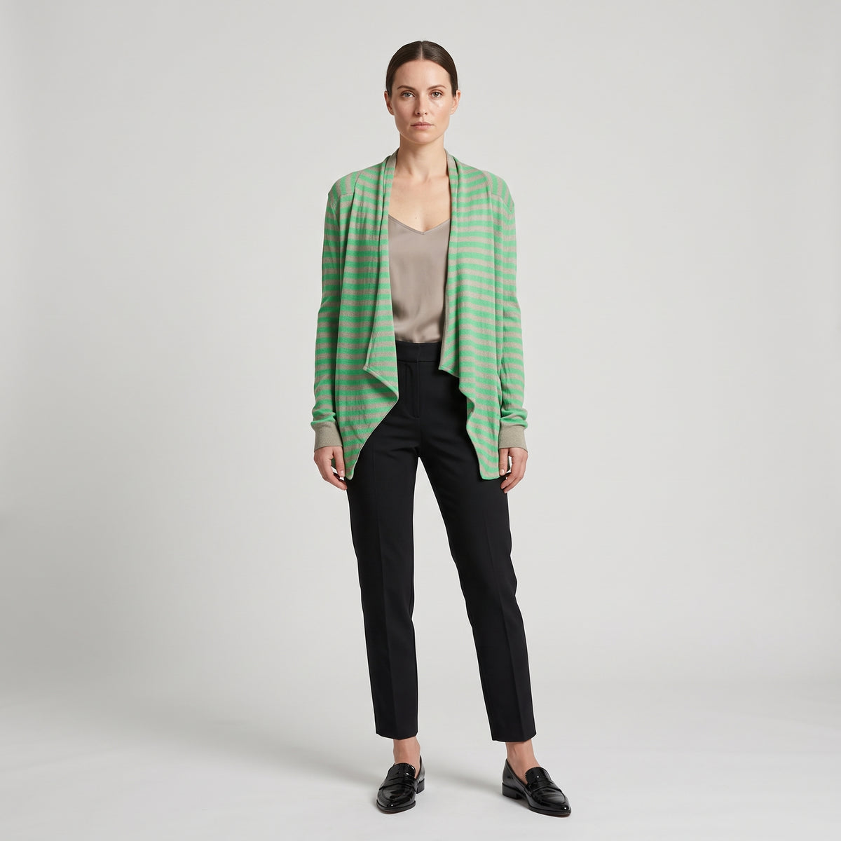 Striped Drape Front Cardigan