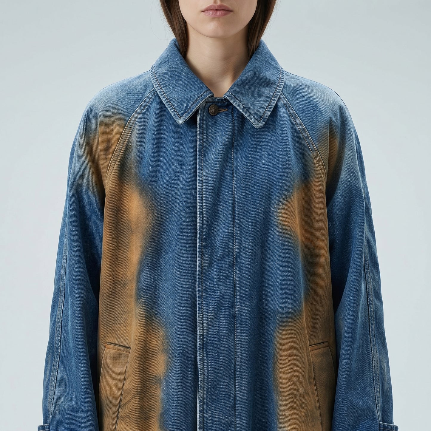 Distressed Denim Trench Coat