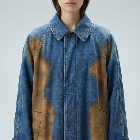 Distressed Denim Trench Coat