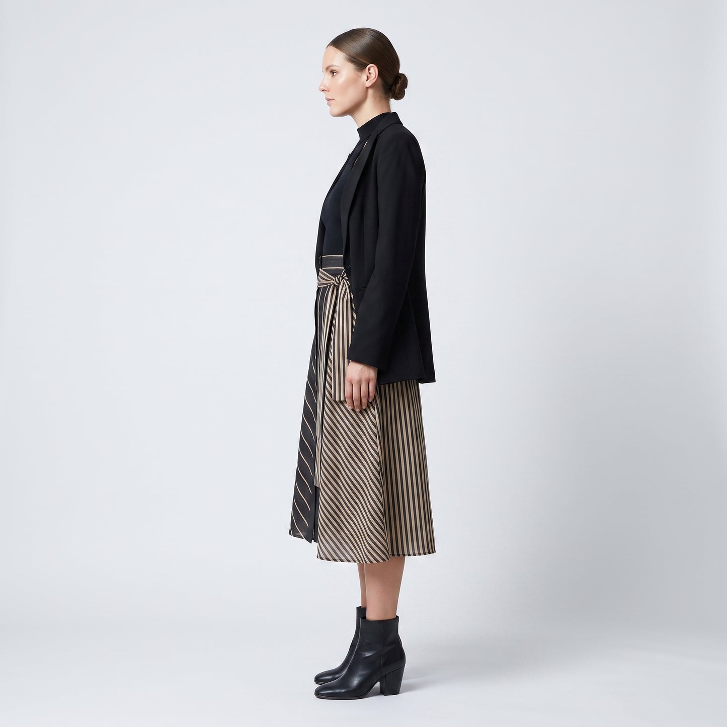 Striped Button-Down Midi Skirt