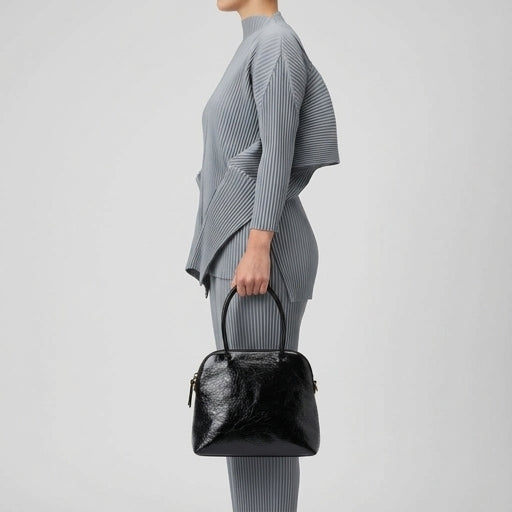 Textured Leather Top Handle Bag