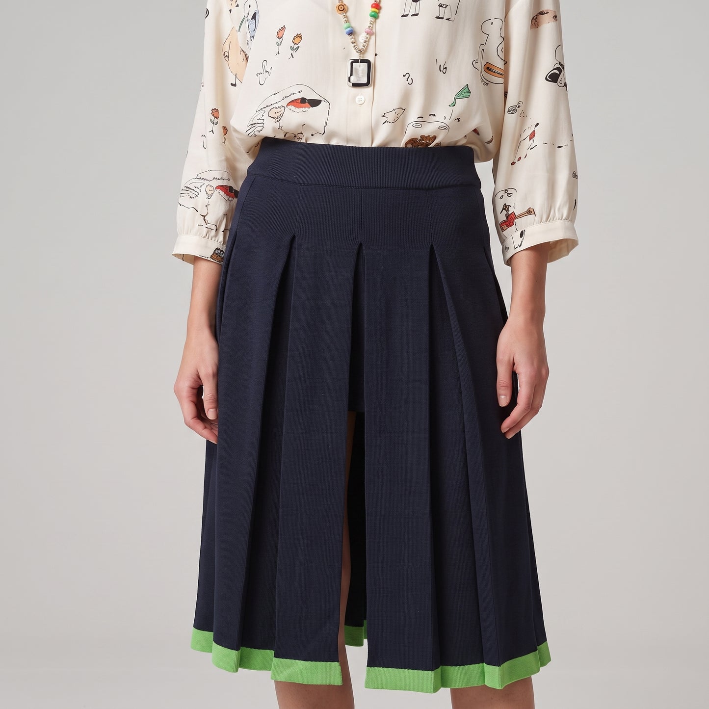 Pleated Navy Knit Skirt