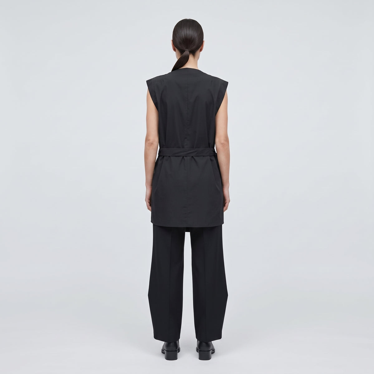 Structured Sleeveless Tie Waist Vest